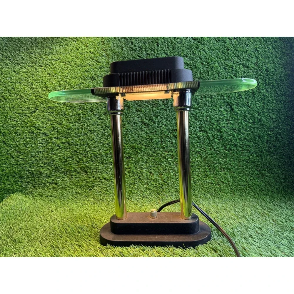 Vintage Postmodern Halogen Desk Lamp Dual Chrome Pillar Glass Wing Model 7042